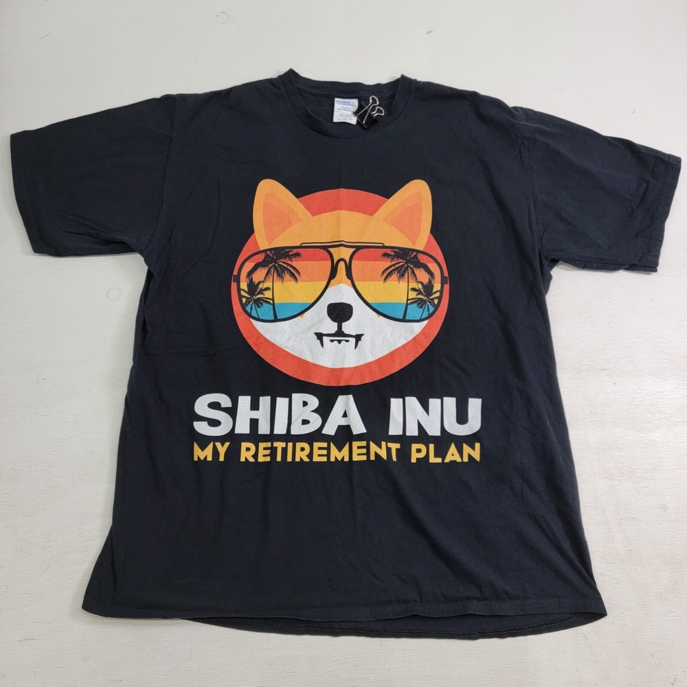 Shiba Inu Is My Retirement Plan Funny Bitcoin Crypto Dog Men's T-Shirt Sz XL EUC